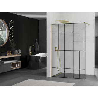 Mexen Kioto Walk-in sprchová stena 100x200, čierny vzor, brúsené zlato 800-100-101-55-78