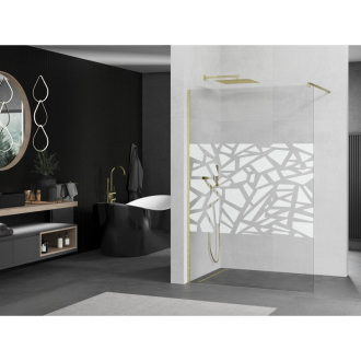 Mexen Kioto Walk-in sprchová stena 130x200, biely vzor, brúsené zlato 800-130-101-55-85