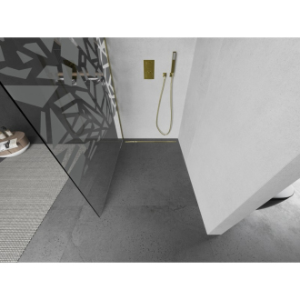 Mexen Kioto Walk-in sprchová stena 130x200, biely vzor, brúsené zlato 800-130-101-55-85