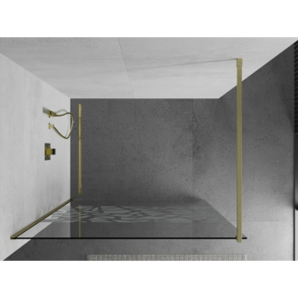 Mexen Kioto Walk-in sprchová stena 130x200, biely vzor, brúsené zlato 800-130-101-55-85