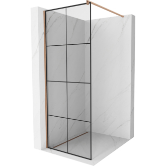 Mexen Kioto Walk-in sprchová stena 80x200, čierny vzor, kefa. meď 800-080-101-65-77