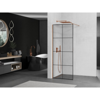 Mexen Kioto Walk-in sprchová stena 80x200, čierny vzor, kefa. meď 800-080-101-65-77