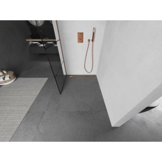 Mexen Kioto Walk-in sprchová stena 80x200, čierny vzor, kefa. meď 800-080-101-65-77