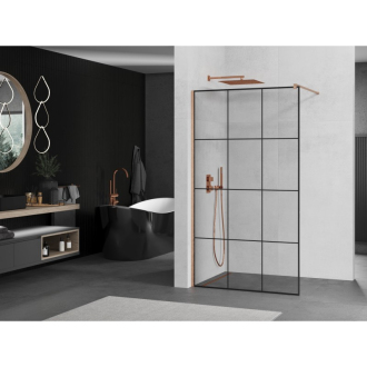 Mexen Kioto Walk-in sprchová stena 110x200, čierny vzor, brúsená meď 800-110-101-65-77