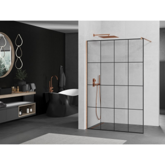Mexen Kioto Walk-in sprchová stena 140x200, čierny vzor, brúsená meď 800-140-101-65-77