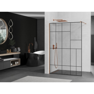 Mexen Kioto Walk-in sprchová stena 70x200, čierny vzor, kefa. meď 800-070-101-65-78
