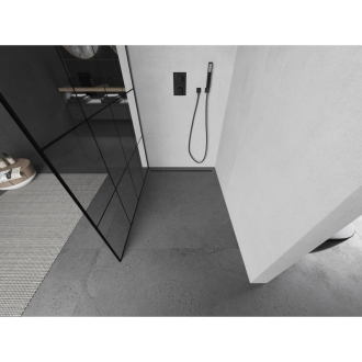 Mexen Kioto Walk-in sprchová stena 150x200, čierny vzor, šedá kefa. 800-150-101-66-77