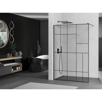 Mexen Kioto Walk-in sprchová stena 90x200, čierny vzor, šedá kefa. 800-090-101-66-78