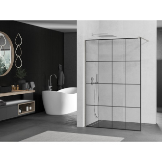 Mexen Kioto Walk-in sprchová stena 140x200, čierny vzor, brúsený nikel 800-140-101-97-77
