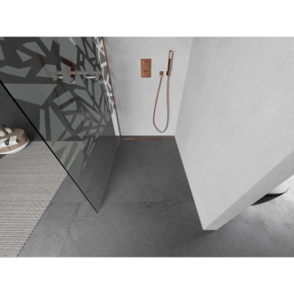 Mexen Kioto Walk-in sprchová stena 130x200, biely vzor, kefa. meď 800-130-101-65-85