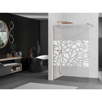 Mexen Kioto Walk-in sprchová stena 140x200, biely vzor, kefa. meď 800-140-101-65-85