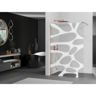 Mexen Kioto Walk-in sprchová stena 120x200, biely vzor, kefa. meď 800-120-101-65-97