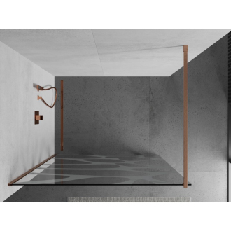 Mexen Kioto Walk-in sprchová stena 140x200, biely vzor, kefa. meď 800-140-101-65-97
