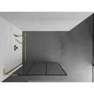 Mexen Kyoto L Walk-in sprchová stena 100 x 200 cm, čierny vzor, zlatá - 800-100-103-50-77