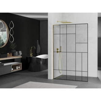 Mexen Kyoto L Walk-in sprchová stena 120 x 200 cm, čierny vzor, zlatá - 800-120-103-50-78