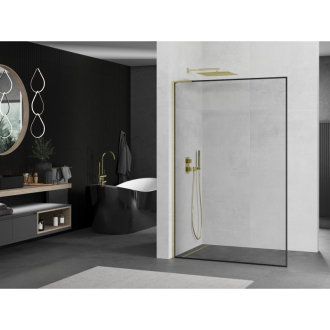 Mexen Kioto L Walk-in sprchová stena 70x200, čierny vzor, brúsené zlato 800-070-103-55-70
