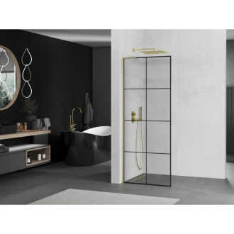 Mexen Kioto L Walk-in sprchová stena 90x200, čierny vzor, brúsené zlato 800-090-103-55-77