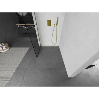 Mexen Kioto L Walk-in sprchová stena 90x200, čierny vzor, brúsené zlato 800-090-103-55-77
