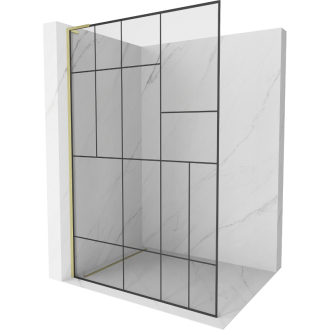 Mexen Kioto L Walk-in sprchová stena 110x200, čierny vzor, brúsené zlato 800-110-103-55-78