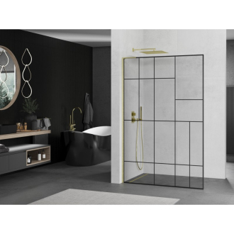 Mexen Kioto L Walk-in sprchová stena 110x200, čierny vzor, brúsené zlato 800-110-103-55-78
