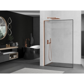 Mexen Kioto L Walk-in sprchová stena 120x200, čierny vzor, ružové zlato 800-120-103-60-70