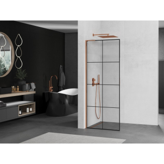 Mexen Kioto L Walk-in sprchová stena 80x200 cm, čierny vzor, ružové zlato 800-080-103-60-77