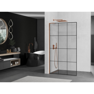 Mexen Kioto L Walk-in sprchová stena 120x200, čierny vzor, ružové zlato 800-120-103-60-77