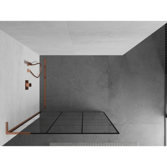 Mexen Kioto L Walk-in sprchová stena 120x200, čierny vzor, ružové zlato 800-120-103-60-77
