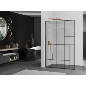 Mexen Kioto L Walk-in sprchová stena 120x200, čierny vzor, ružové zlato 800-120-103-60-78