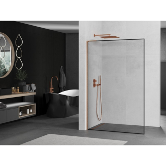 Mexen Kioto L Walk-in sprchová stena 120x200, čierny vzor, kefa. meď 800-120-103-65-70