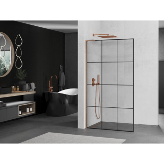 Mexen Kioto L Walk-in sprchová stena 100x200, čierny vzor, kefa. meď 800-100-103-65-77