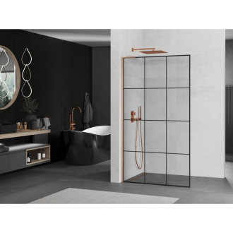 Mexen Kioto L Walk-in sprchová stena 110x200, čierny vzor, kefa. meď 800-110-103-65-77