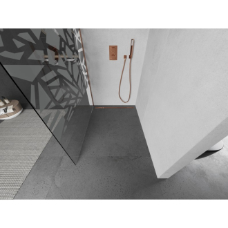 Mexen Kioto L Walk-in sprchová stena 90x200, biely vzor, kefa. meď 800-090-103-65-85