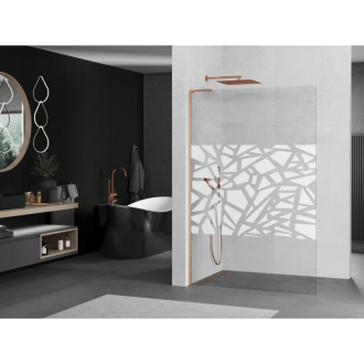 Mexen Kioto L Walk-in sprchová stena 110x200, biely vzor, kefa. meď 800-110-103-65-85