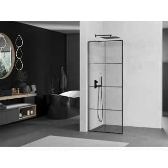 Mexen Kioto L Walk-in sprchová stena 90x200, čierny vzor, šedá kefa. 800-090-103-66-77
