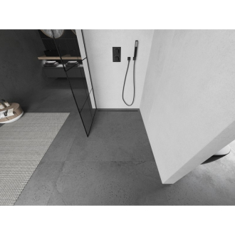 Mexen Kioto L Walk-in sprchová stena 90x200, čierny vzor, šedá kefa. 800-090-103-66-77