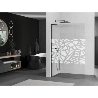 Mexen Kyoto L Walk-in sprchová stena 90 x 200 cm, biely vzor, čierna - 800-090-103-70-85