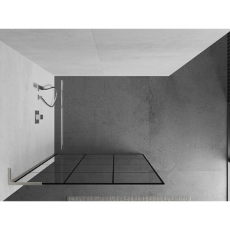 Mexen Kioto L Walk-in sprchová stena 100x200, čierny vzor, brúsený nikel 800-100-103-97-77