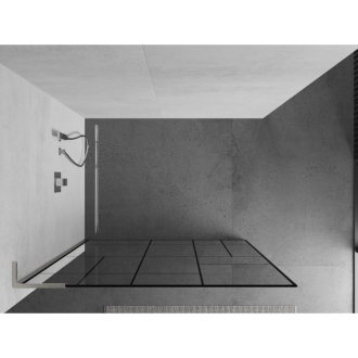 Mexen Kioto L Walk-in sprchová stena 100x200, čierny vzor, brúsený nikel 800-100-103-97-78