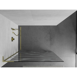 Mexen Kioto L Walk-in sprchová stena 120x200, biely vzor, brúsené zlato 800-120-103-55-97