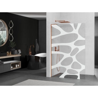 Mexen Kioto L Walk-in sprchová stena 70x200 cm, biely vzor, ružové zlato 800-070-103-60-97