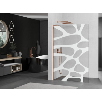 Mexen Kioto L Walk-in sprchová stena 90x200 cm, biely vzor, ružové zlato 800-090-103-60-97