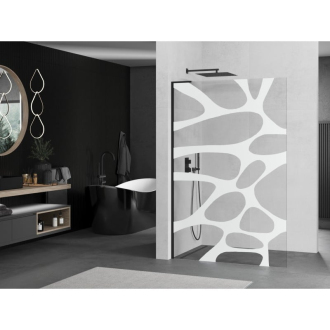 Mexen Kyoto L Walk-in sprchová stena 90 x 200 cm, biely vzor, čierna - 800-090-103-70-97