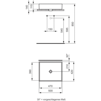 Ideal Standard STRADA K 077601 umývadlo na dosku 50x42x14 bez otvoru