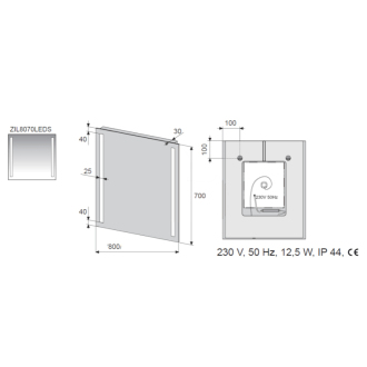 Zrkadlo LED 80x70, senzor, IP44 ZIL8070LEDS