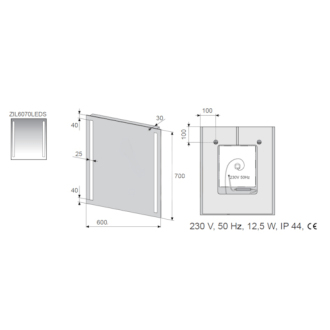 Zrkadlo LED 60x70, senzor, IP44 ZIL6070LEDS