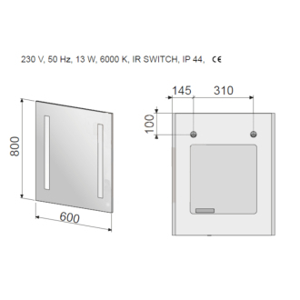 Zrkadlo 80x60, LED osv, senzor, IP44 ZIL8060LEDS