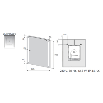 Zrkadlo LED 60x70, TF, senzor, IP44 ZIL6070TLEDS