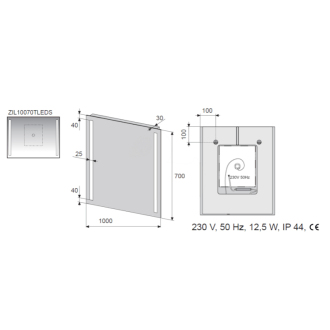 Zrkadlo LED 100x70, TF, senzor, IP44 ZIL10070TLEDS