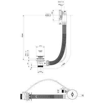 Vaňová súprava s napúšťaním, bovden, dĺžka 1000mm, zátka 72mm, chróm 71855